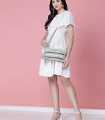 Anekaant boho natural & pastel multi striped bead work handloom cotton sling bag