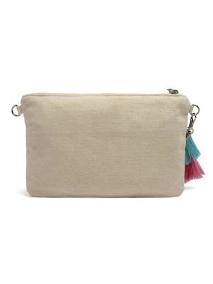 Anekaant boho natural & pastel multi striped bead work handloom cotton sling bag 5