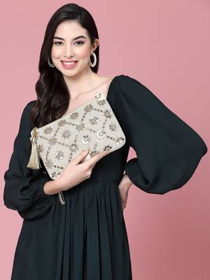 ghoomar beige & gold geometric  embroidered lurex handloom sling bag 1