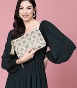 ghoomar beige & gold geometric  embroidered lurex handloom sling bag