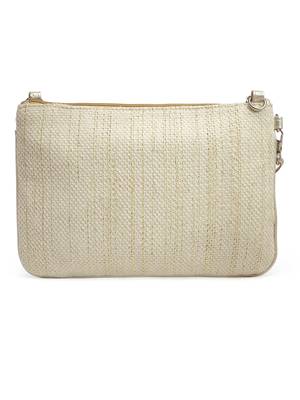 ghoomar beige & gold geometric  embroidered lurex handloom sling bag 5