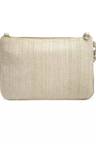 ghoomar beige & gold geometric  embroidered lurex handloom sling bag