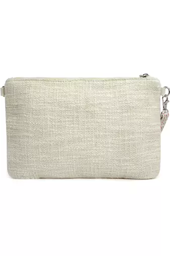 boho natural, pastel pink & multi floral bead work cotton sling bag