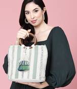 boho natural & multi striped jacquard cotton acrylic handheld bag