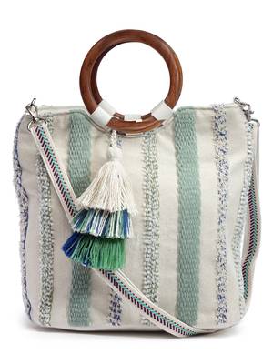 boho natural & multi striped jacquard cotton acrylic handheld bag 3