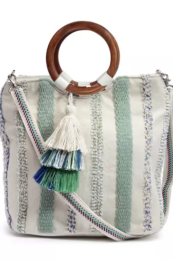 boho natural & multi striped jacquard cotton acrylic handheld bag