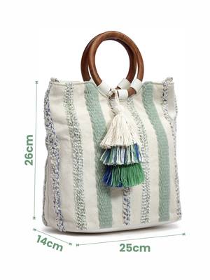 boho natural & multi striped jacquard cotton acrylic handheld bag 4