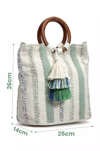 boho natural & multi striped jacquard cotton acrylic handheld bag