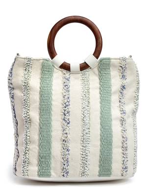 boho natural & multi striped jacquard cotton acrylic handheld bag 5