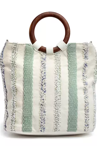 boho natural & multi striped jacquard cotton acrylic handheld bag