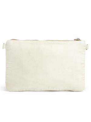 Anekaant boho cream, pristine green & multi floral bead work suede sling bag 5