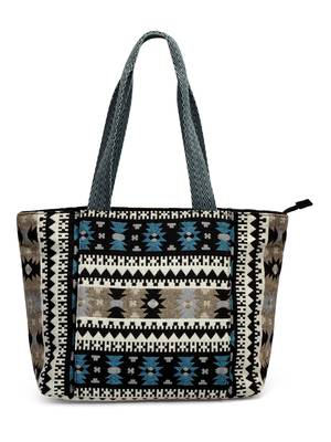boho black & multi ethnic motifs jacquard cotton acrylic yoga tote bag 3