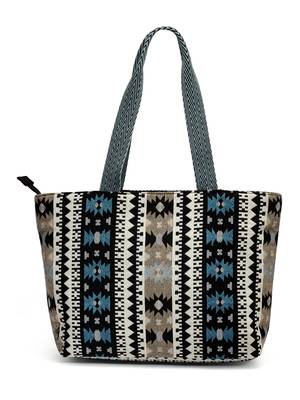 boho black & multi ethnic motifs jacquard cotton acrylic yoga tote bag 4