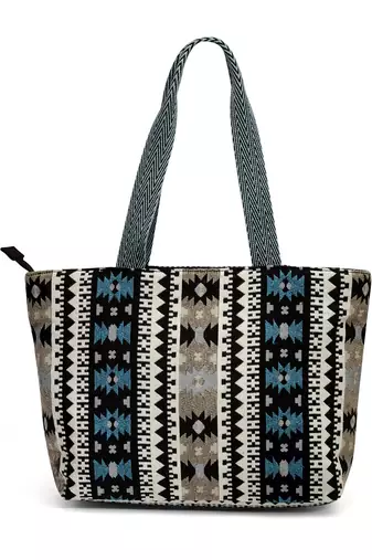 boho black & multi ethnic motifs jacquard cotton acrylic yoga tote bag