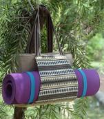 Anekaant boho beige & grey striped jacquard lurex cotton yoga tote bag