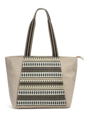 Anekaant boho beige & grey striped jacquard lurex cotton yoga tote bag 3