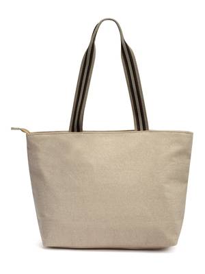 Anekaant boho beige & grey striped jacquard lurex cotton yoga tote bag 4