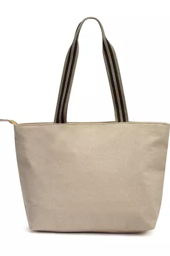 Anekaant boho beige & grey striped jacquard lurex cotton yoga tote bag
