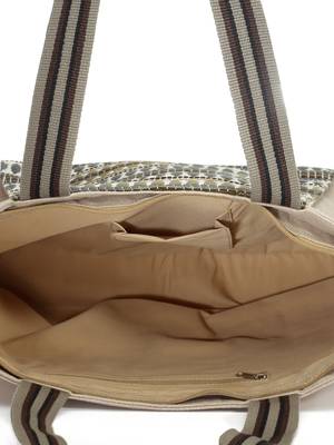 Anekaant boho beige & grey striped jacquard lurex cotton yoga tote bag 5