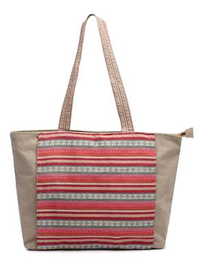 boho bubblegum pink & multi striped jacquard lurex cotton yoga tote bag 3