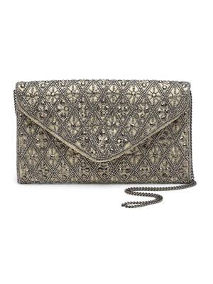 ghoomar champagne & silver diamond bead work satin sling bag 3