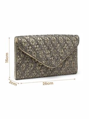 ghoomar champagne & silver diamond bead work satin sling bag 4