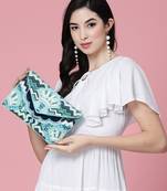 Anekaant tribal blue & multi ethnic motifs embellished canvas sling bag