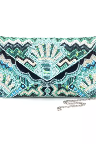 Anekaant tribal blue & multi ethnic motifs embellished canvas sling bag