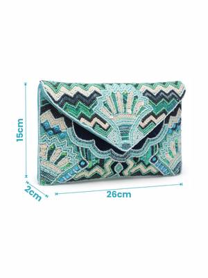 Anekaant tribal blue & multi ethnic motifs embellished canvas sling bag 4