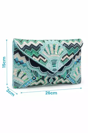 Anekaant tribal blue & multi ethnic motifs embellished canvas sling bag