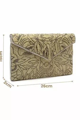 ghoomar beige & off white abstract embellished canvas sling bag