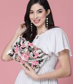 ghoomar white & pink floral embellished canvas sling bag