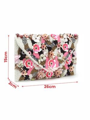 ghoomar white & pink floral embellished canvas sling bag 4