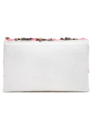 ghoomar white & pink floral embellished canvas sling bag 5
