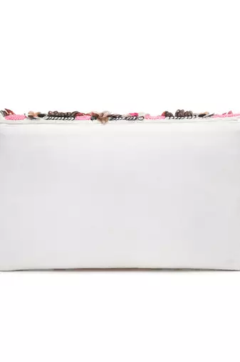 ghoomar white & pink floral embellished canvas sling bag