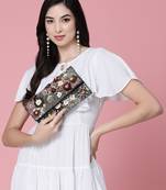 ghoomar black & multi floral embellished canvas sling bag