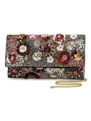 ghoomar black & multi floral embellished canvas sling bag 3