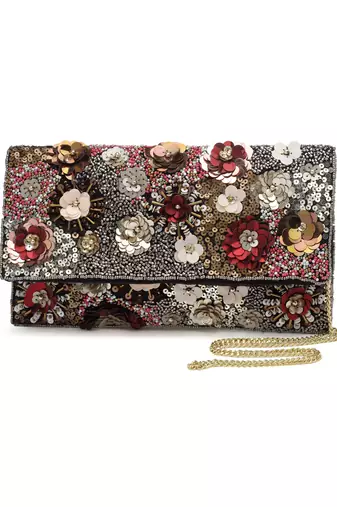 ghoomar black & multi floral embellished canvas sling bag