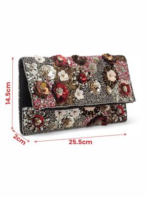 ghoomar black & multi floral embellished canvas sling bag 4