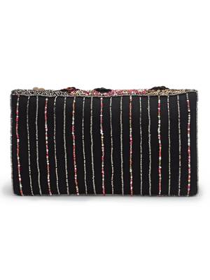 ghoomar black & multi floral embellished canvas sling bag 5