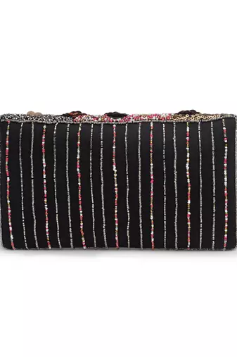 ghoomar black & multi floral embellished canvas sling bag