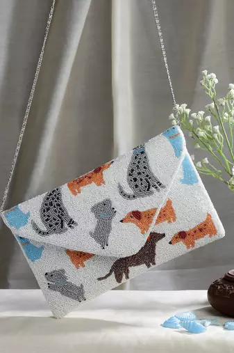 boho white & multi quirky embellished canvas sling bag