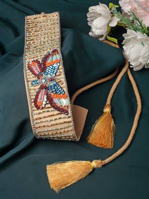 boho beige & multi quirky embellished canvas handmade belt 2