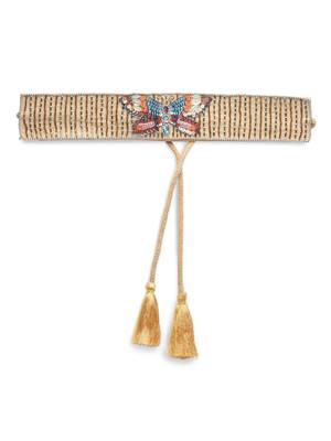 boho beige & multi quirky embellished canvas handmade belt 3