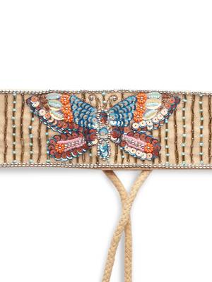 boho beige & multi quirky embellished canvas handmade belt 5