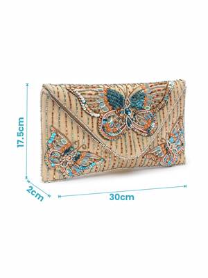 boho beige & multi quirky embellished canvas sling bag 4