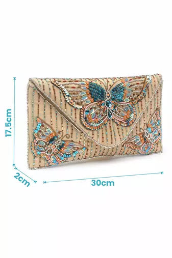 boho beige & multi quirky embellished canvas sling bag