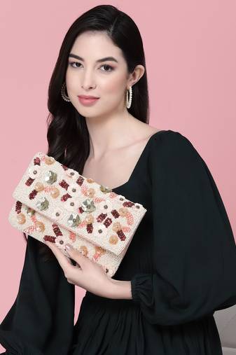 ghoomar pink & multi floral embellished canvas sling bag
