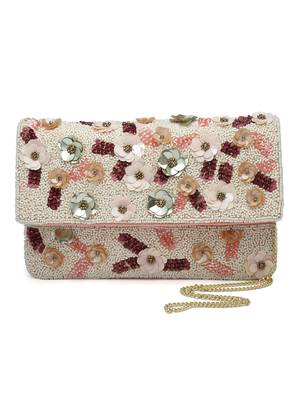 ghoomar pink & multi floral embellished canvas sling bag 3