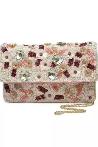 ghoomar pink & multi floral embellished canvas sling bag